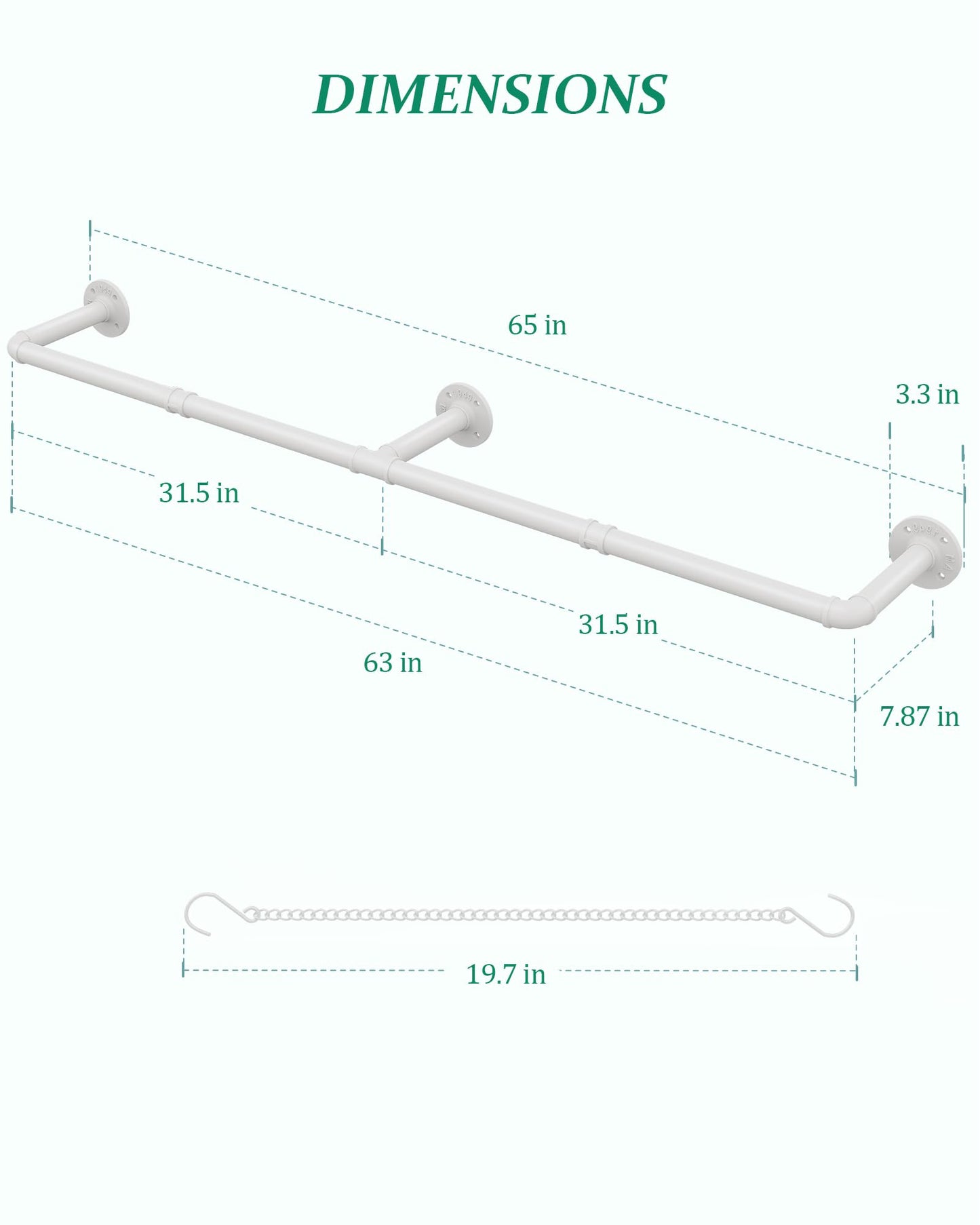 SOFITORG Plant Haning Rod, Hanging Planters for Indoor Plants with 6 Chains, Wall Plant Hanging Bar for Window Celling, 65.7 Inch, Metal White, Pots Not Included