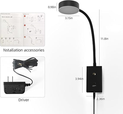LED Wall Mounted Reading Light for Bed 2Pack, Flexible Gooseneck Book Light for Wall Bedside Lamp with USB-A/C Output,Touch Control 5 Dimmable Headboard Bed Lights