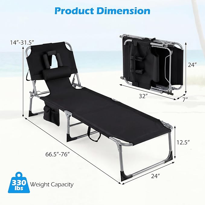 Goplus Tanning Chair, Folding Adjustable Patio Lounge Chair
