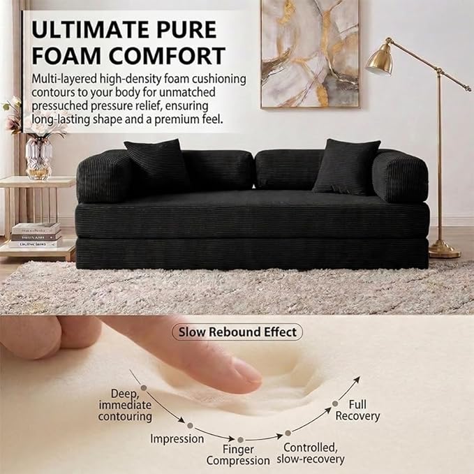 78" 4-in-1 Convertible Sofa Bed, Boneless Corduroy Sleeper Couch