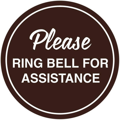 Signs ByLITA Circle Please Ring Bell For Assistance Wall or Door Sign | Easy Installation | Front Desk Reception Sign (Dark Brown) - X-large (2 Pack)
