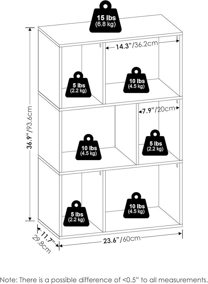 Furinno DALY Book Shelf, 6-Cube Bookshelf, Cube Storage Organizer Bookcase