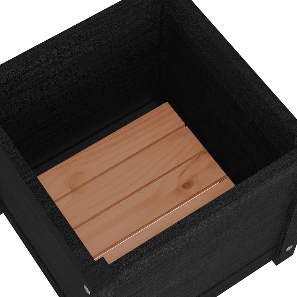 Yisssmeng Matte Black Square Planter Set of 2 Solid Pine Wood 15.7x15.7x15.7 in Outdoor Garden Box with Drainage for Patio Balcony Herb Flower Tomato Plants
