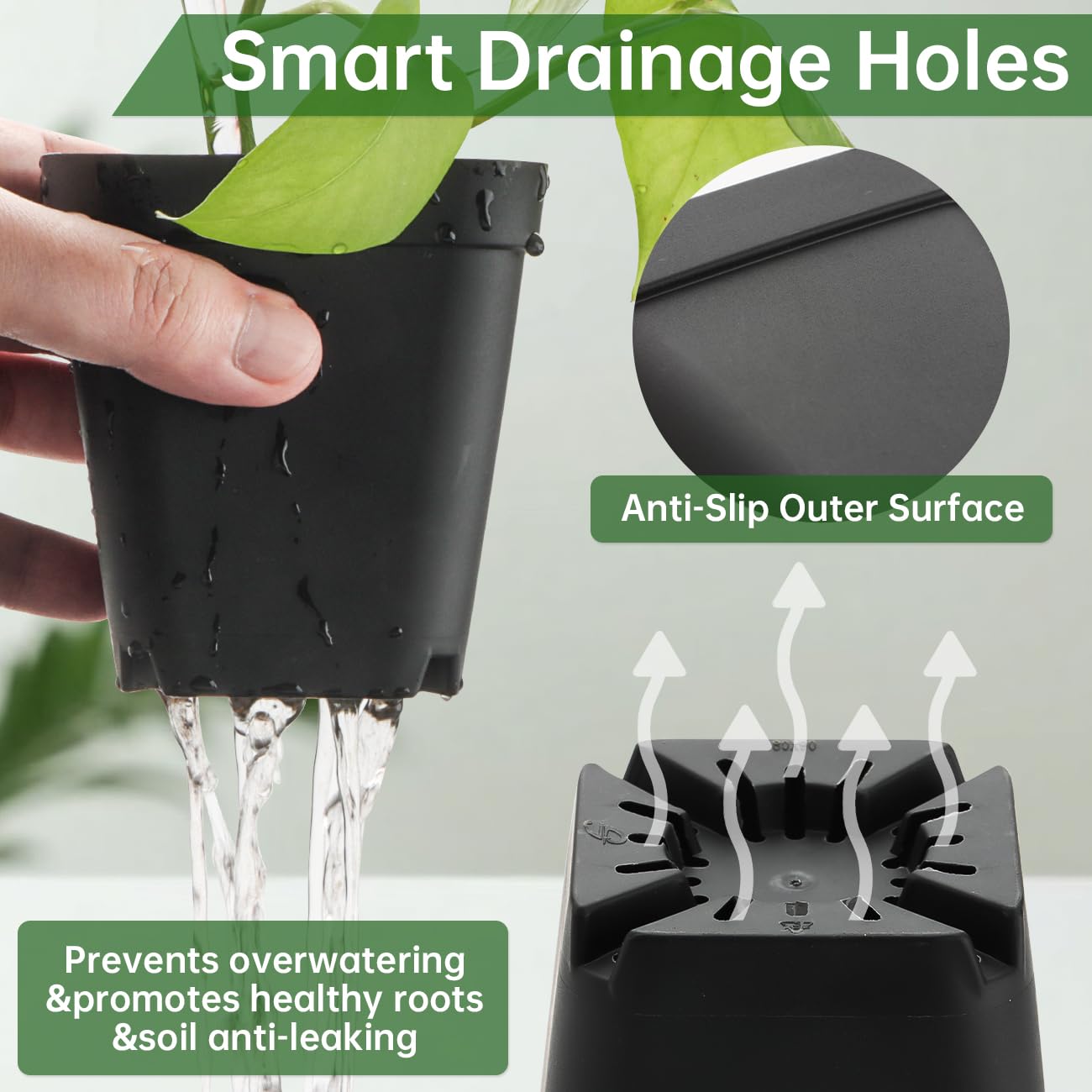 RooTrimmer 100 Pack Plant Nursery Pots 3.15 Inch, Durable Square Seedling Pots with Drainage Holes, Reusable Small Plastic Flower Pots for Seed Starting, Transplanting, Herb Garden