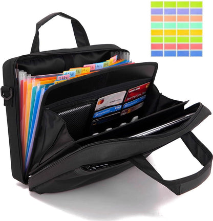 BARDOLPH Accordian File Folder with Handle, 12 Pocket Expanding Folder with Zipper, Heavy Duty Accordian Organizer (Black)