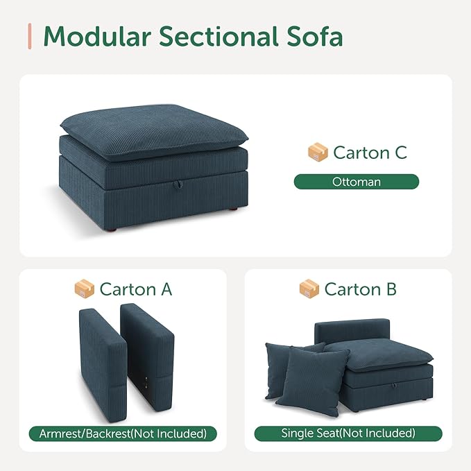 HONBAY Corduroy Ottoman, 31.5 Inch Square Ottoman Bench
