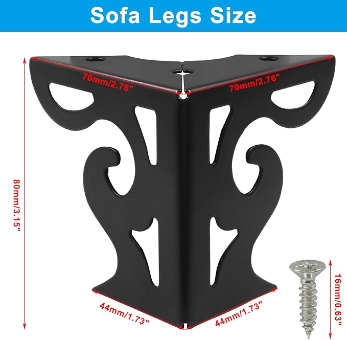 Piutouyar 3 Inch Hollow Out Furniture Legs Set of 4, Modern Triangle Couch Feet