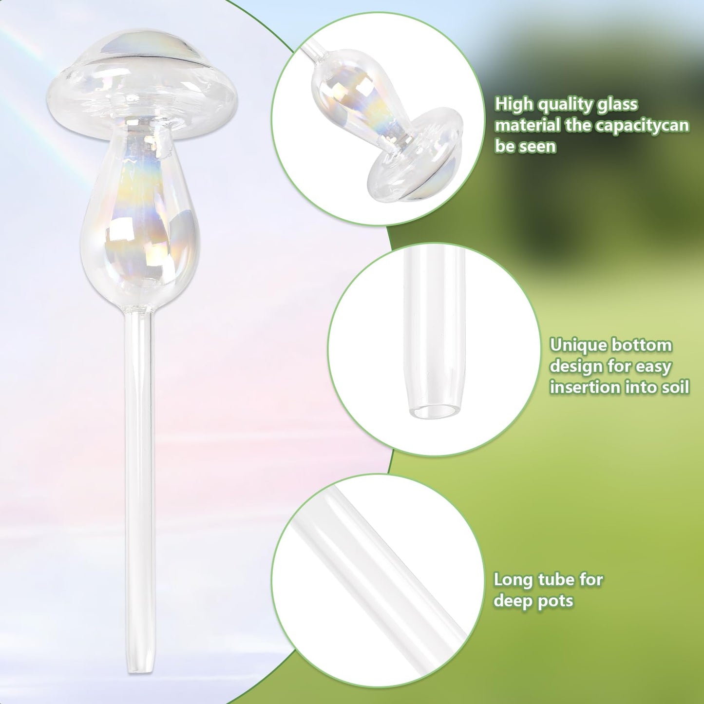 Farady Plant Watering Globes, Iridescent Rainbow Glass Water Bulbs Self Watering Spikes Planter Insert Automatic Plant Watering Device for Indoor and Outdoor Plants(2Pcs, Mushroom Shaped)