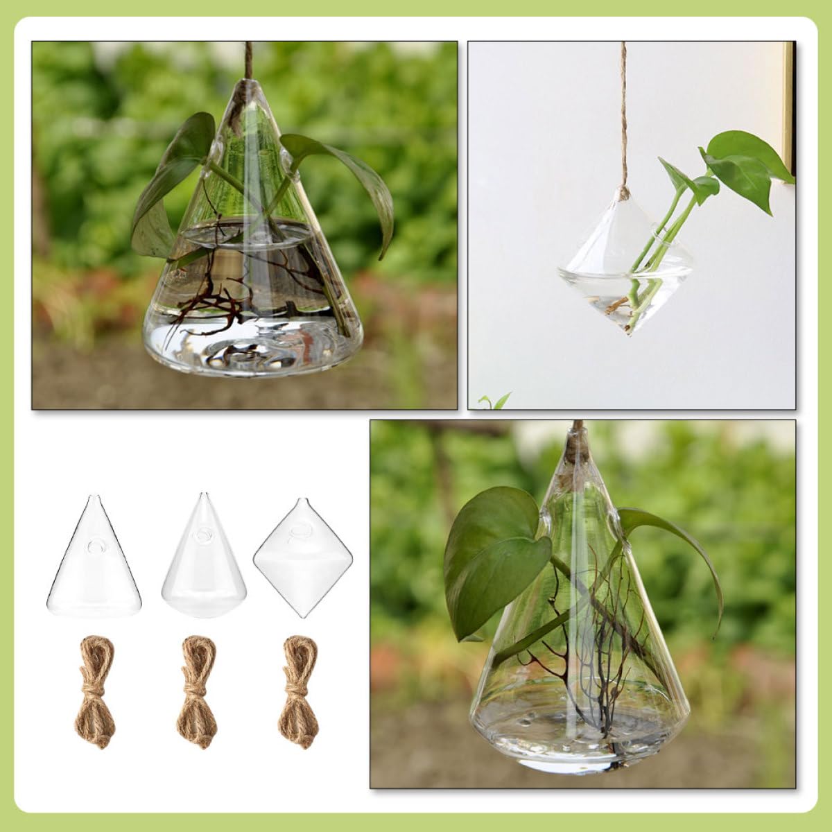 NUSITOU Geometric Glass Wall Hanging Vase Set of 3 Hydroponic Glass Containers Terrarium Flower Pots for Home Décor and Wall Mounted Plant Propagation