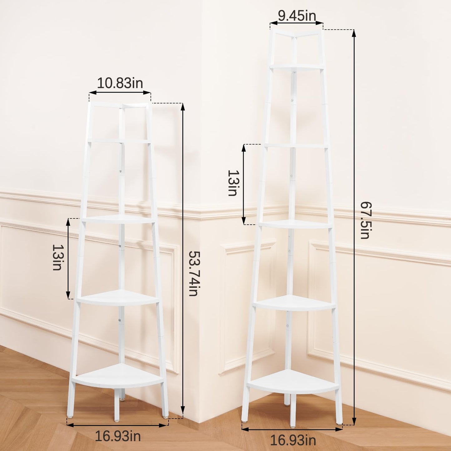 Yoobure Corner Shelf, 5-Tier Corner Bookshelf with Metal Frame & Wood Ladder Shelves - Display Shelf & Tall Bookcase, Plant Stand for Home Decor - Bedroom, Living Room, Office