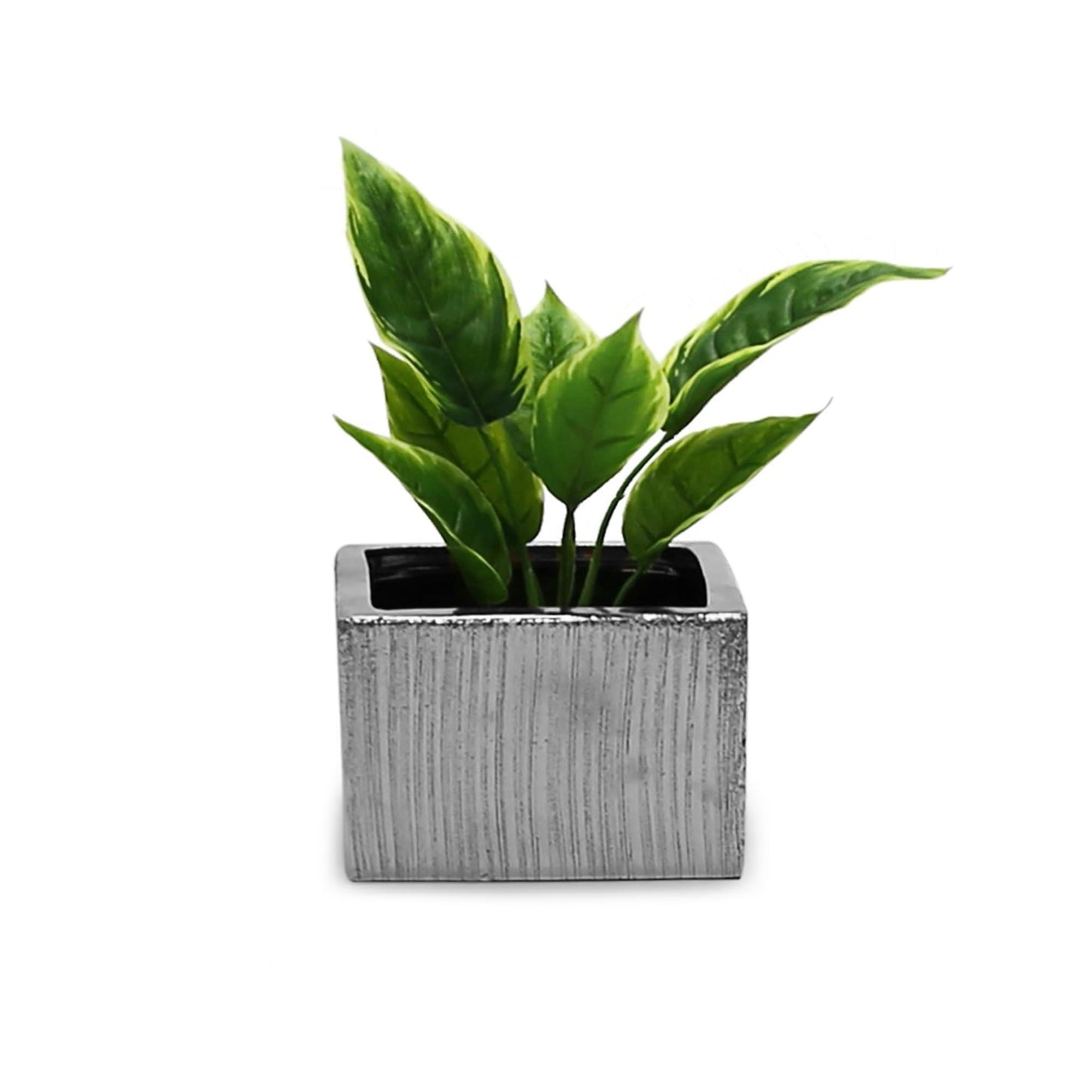 WGVI Silver Scratched Square Ceramic Vase, Width 6", Height 4", Elegant Morden Short Square Pan Floral Planter Terrarium Pot Container Tabletop for Event Accent Home Decor 1 Piece