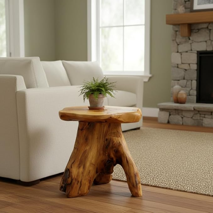 Greenage Cedar Roots Mushroom Accent Stool 12" x 15" x 13.5" Height Natural