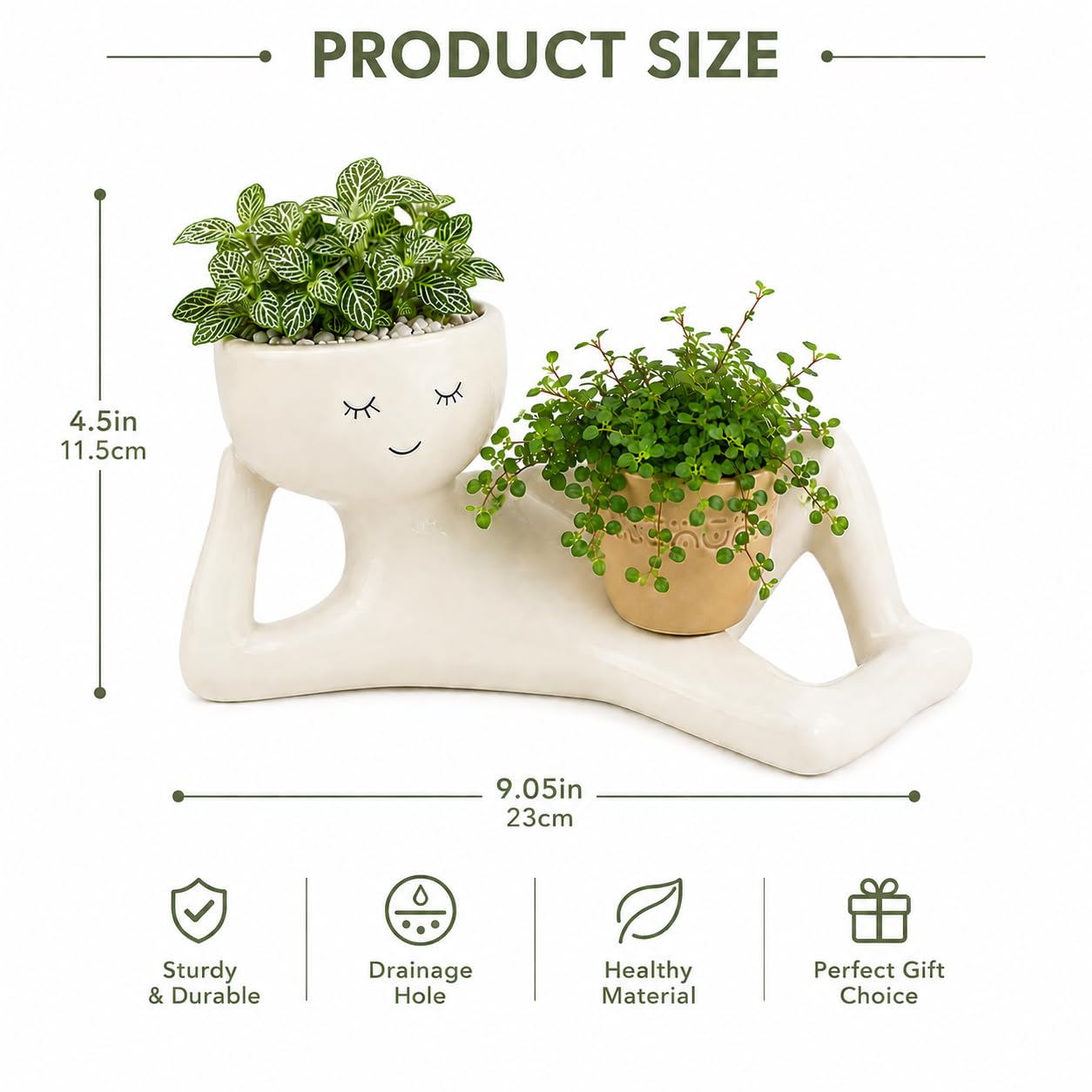zhydrl Lazy Guy Planter - Resin Pot with Drainage Holes Cute Lying Down Smiling Figure for Succulents & Cacti, Unique Home Garden Decor Gift Idea for Indoor Outdoor Use