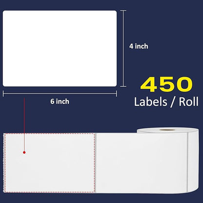 L LIKED 16 Rolls 4" x 6" Direct Blank Thermal Shipping Labels with 450 per Roll - Compatible with Zebra 2844 ZP-450 ZP-500 ZP-505 (16 Rolls - 7200 Labels)