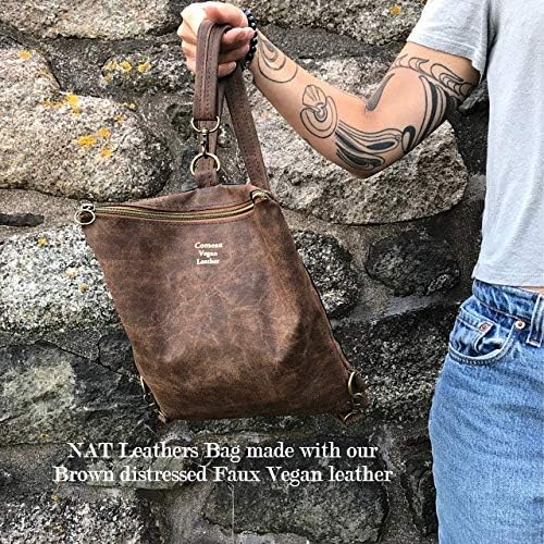 NAT Leathers™ | Brown Distressed 2 Tone Oily Faux Vegan Leather Sheet | 5 Yard