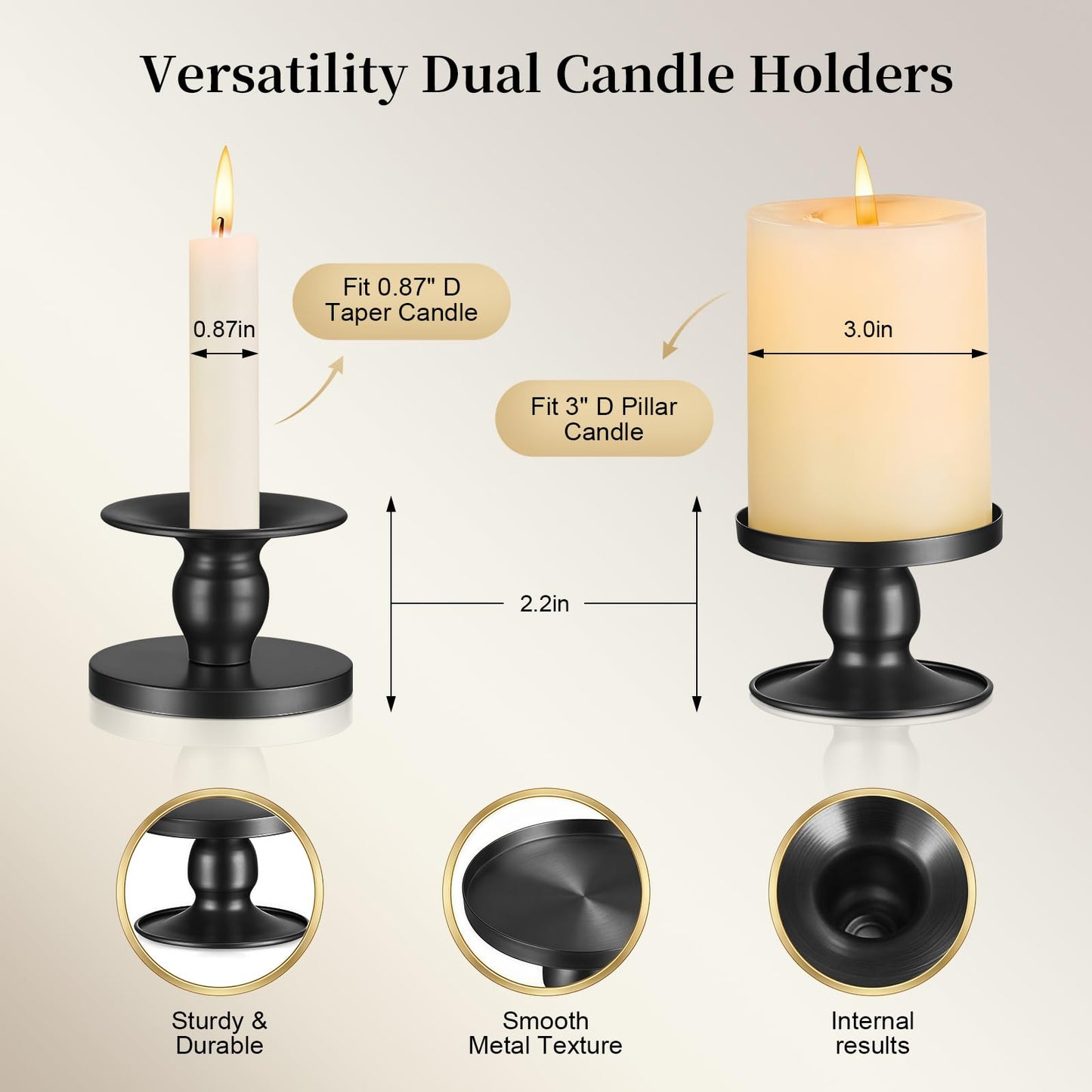 Pillar & Taper Dual Candle Holder: Fits 3" and 0.87" Diameter Candles