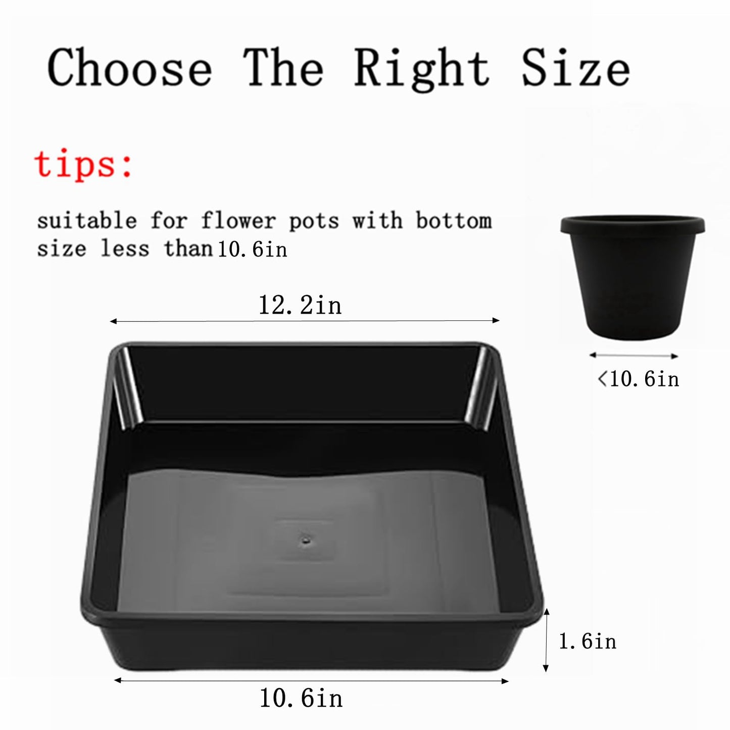 MHXWNHA 4 Pack 12 Inch Square Plant Saucer, Plant Drip Trays and Flower Pot Saucers, Plant Trays for Indoors No Holes, Plant Drainage Tray Saucers for Potted Plants (Black)