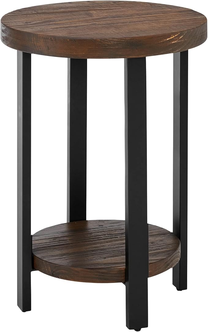 Alaterre Furniture Pomona Living Room 2-Tier Solid Wood Small Round End Table