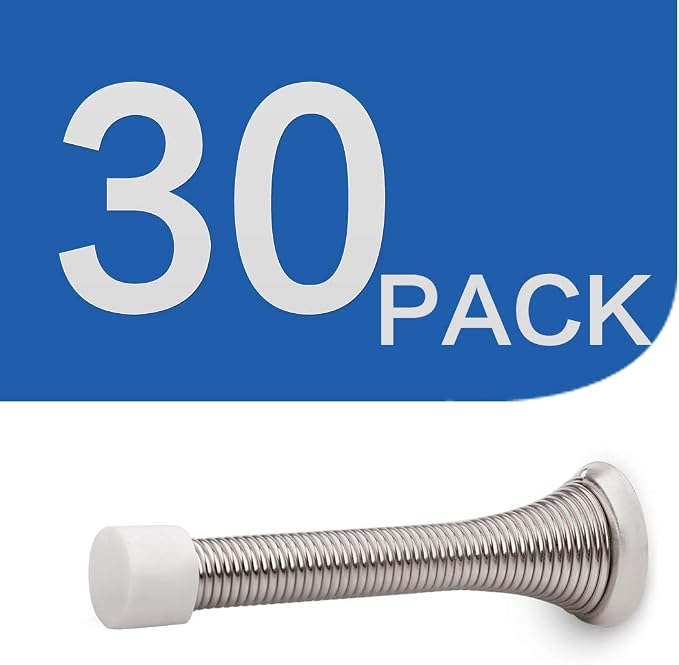 HOMOTEK 30 Pack Spring Door Stopper with Rubber Bumper Satin Nickel 3-1/8" Flexible Spring Heavy Duty Wall Door Stop Low Mounted Door Bumper for Home (Satin Nickel)