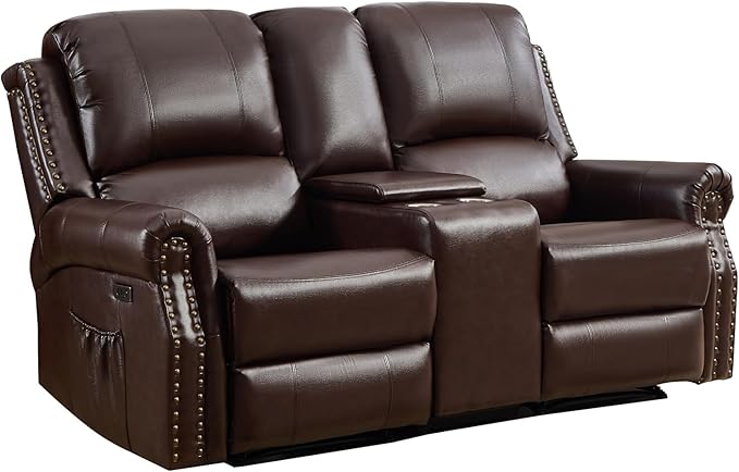 EBELLO Power Reclining Loveseat, Faux Leather Double Recliner Sofa