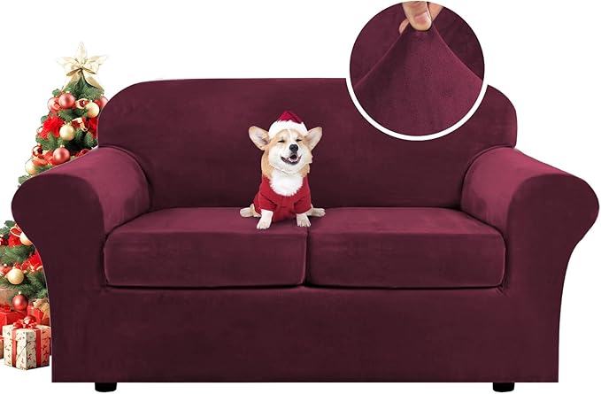 H.VERSAILTEX Real Velvet Plush 3 Piece Stretch Sofa Covers Couch Covers