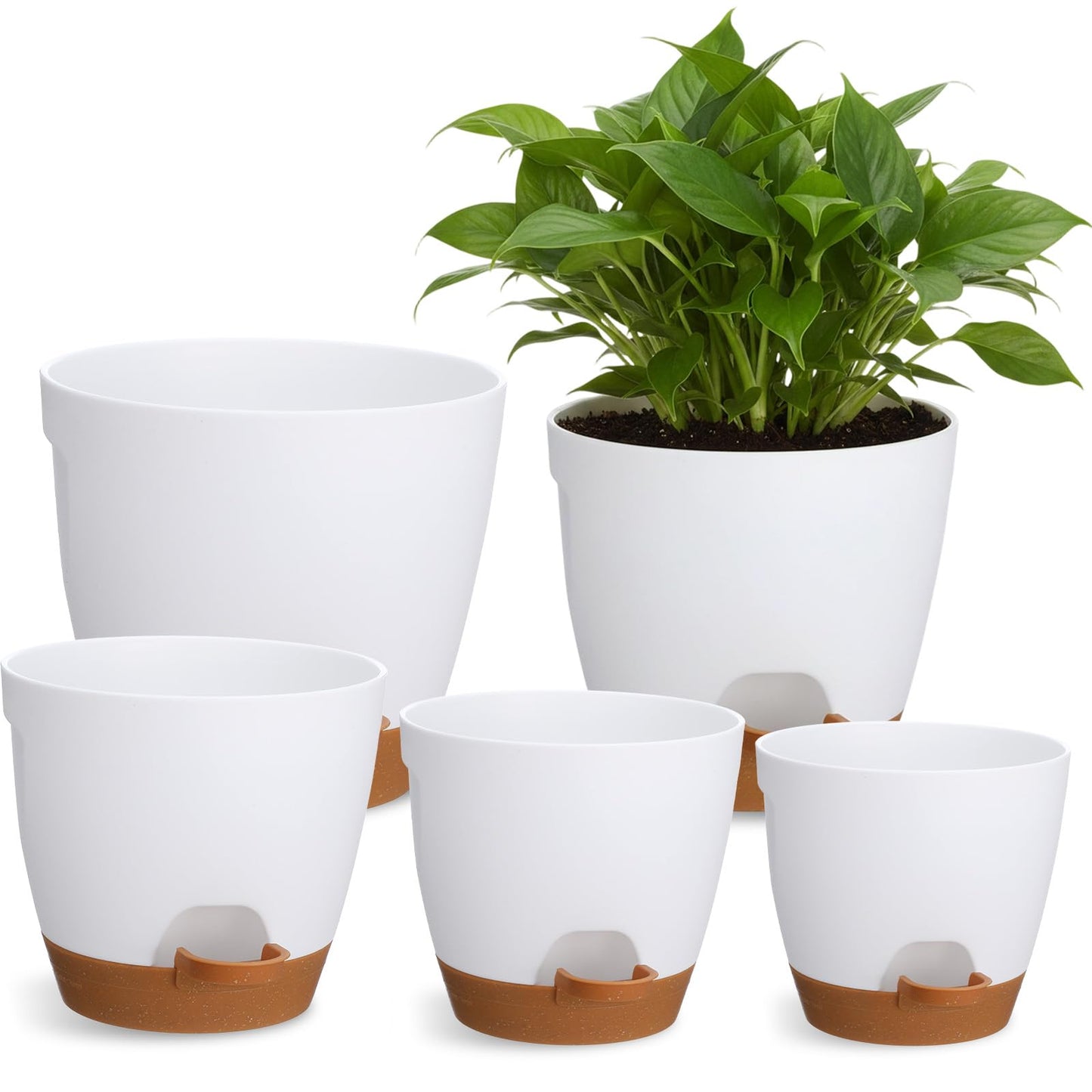 MSHHDK 5pcs Large Self Watering Pots for Indoor Plastic Planters Set Plastic Flower Pots with Multi Mesh Drainage Holes and Water Level Indicator & Deep Reservoir for Outdoor Garden Plants Flowers