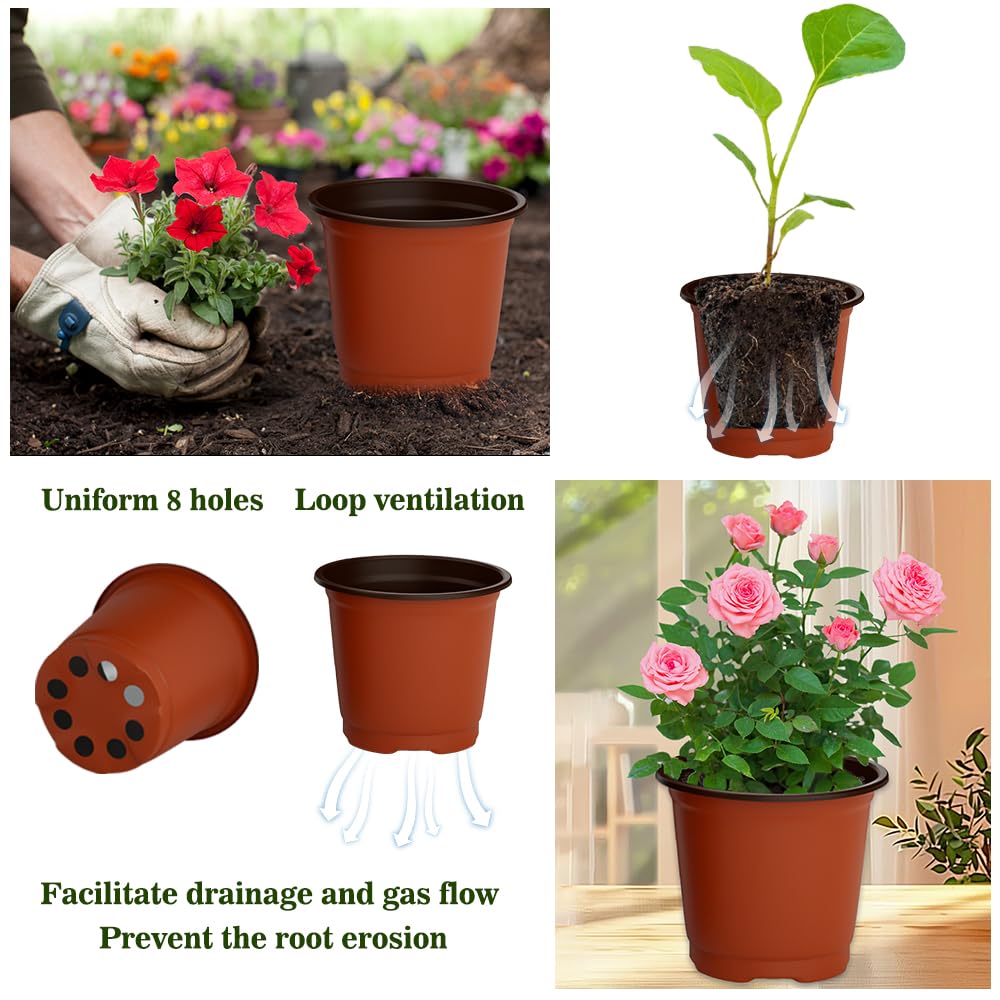 Cidenbio Nursery Pots 100 PCS 6 Inch Plant Pots with 100 Labels, Planting Pot for Plants Indoor Outdoor, Plastic Flower Pot for Seedlings Transplanting Small Plants Growing
