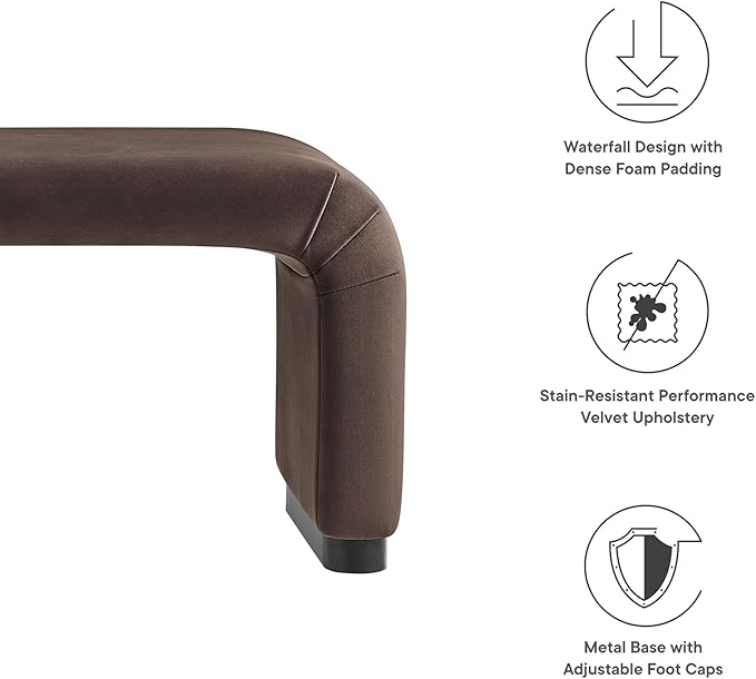 Modway EEI-6734-BLK-CHB Koda Performance Velvet Waterfall Long Bench
