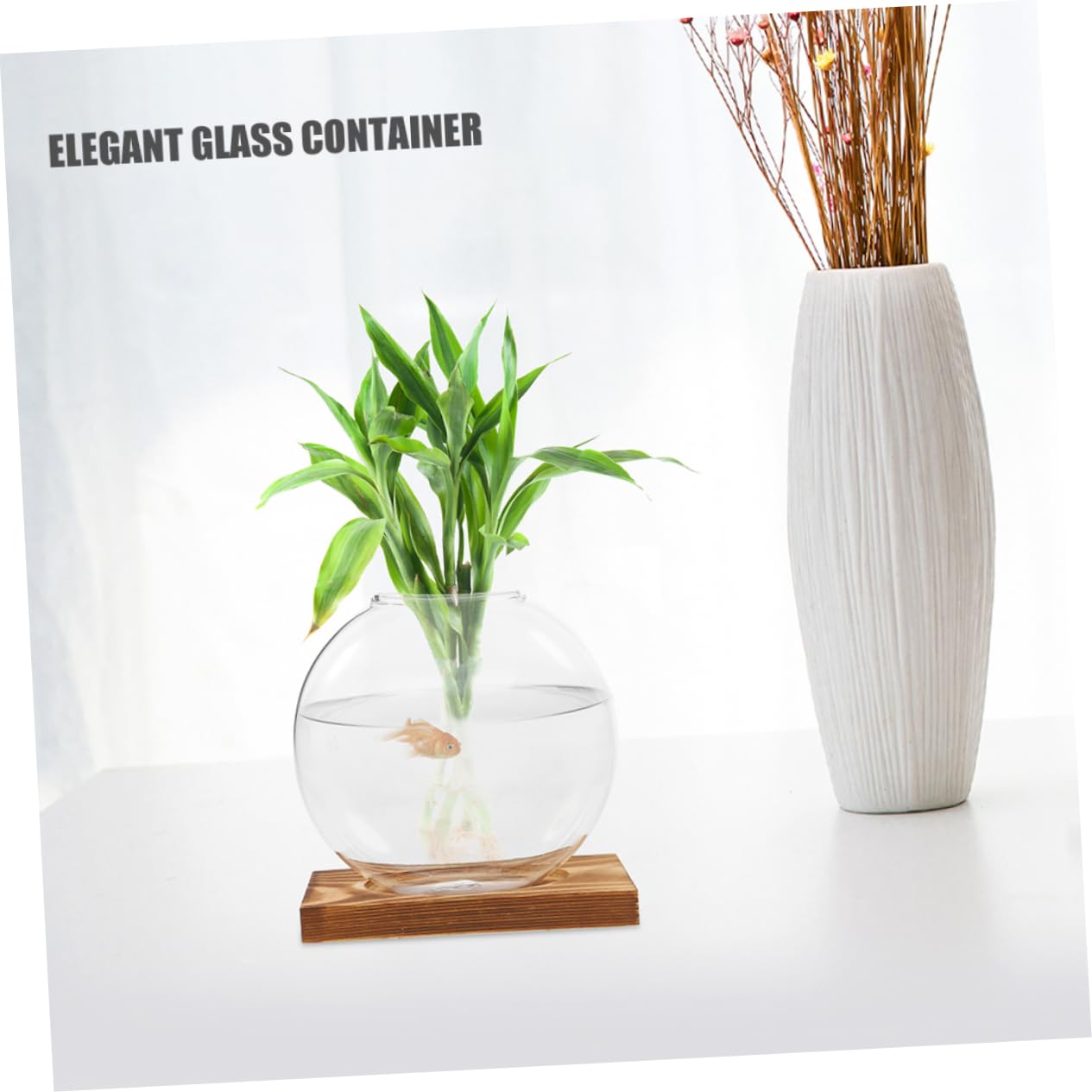 VALICLUD 2pcs Glass Planter: Transparent Glass Vase with Wooden Stand Hydroponic Plant Propagation Station - Stylish Terrarium for Home and Office Decor