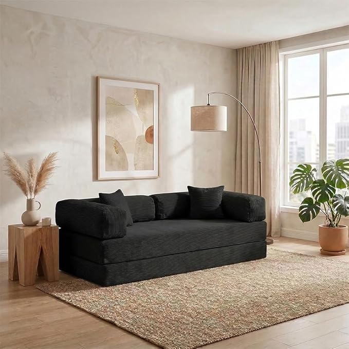 78" 4-in-1 Convertible Sofa Bed, Boneless Corduroy Sleeper Couch
