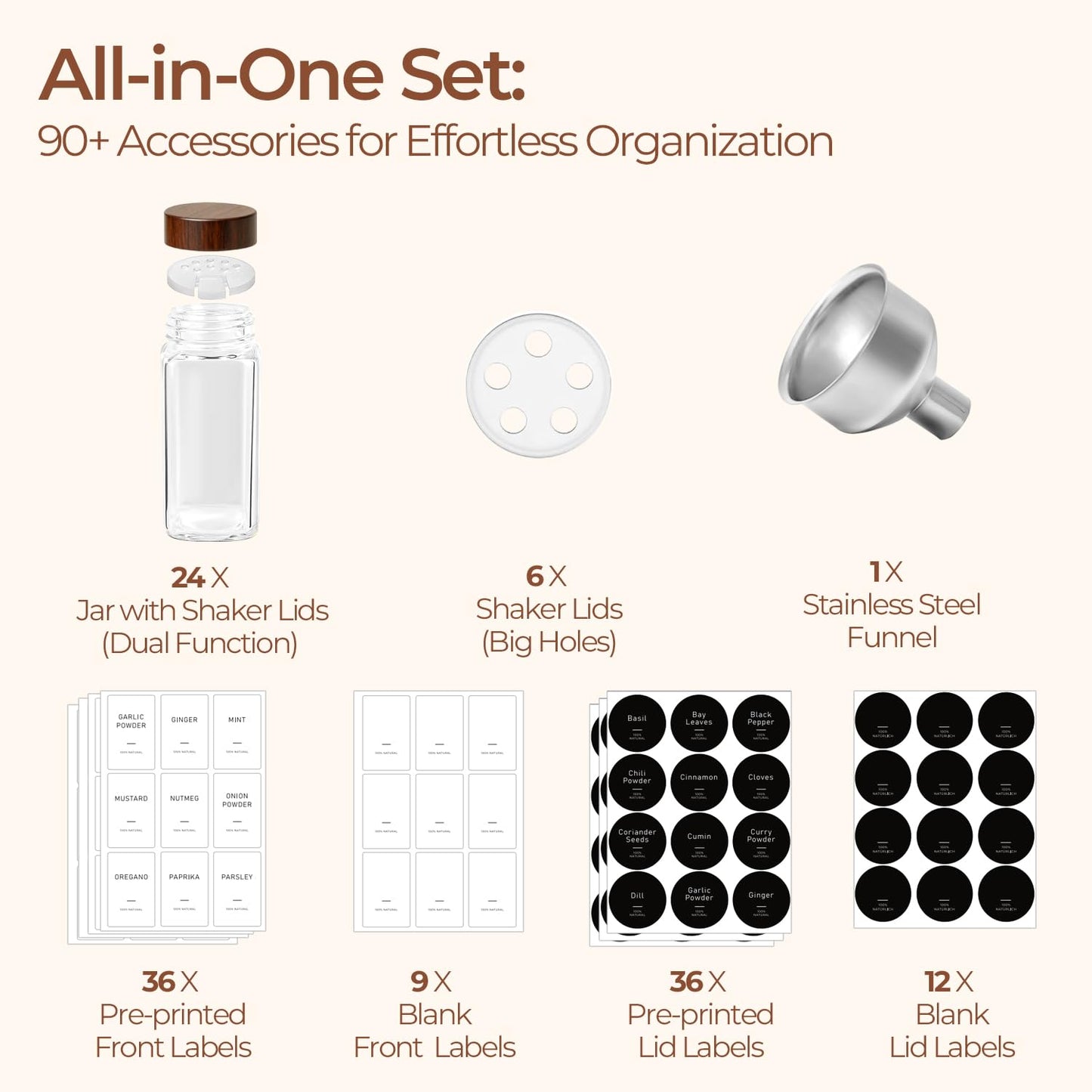 ComSaf 24Pcs (4Oz) Glass Spice Jars with Label, Airtight Seasoning Containers with Lid for Home Cooks to Organizing Herbs, Sugar, Pepper, Salt, Glass Spice Bottles Organize Cabinet & Drawer