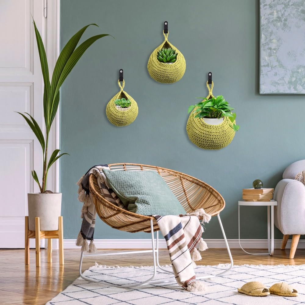 LucyPhy Hanging Storage Basket Set of 3 Sizes - Cotton Rope Organizer with Hooks for Home, Kitchen, Bathroom & Wall
