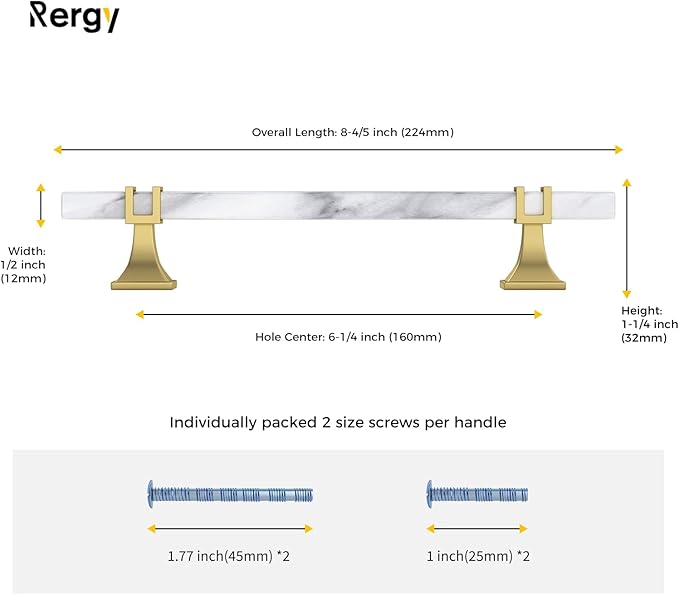 Rergy Cabinet Handles Marble Drawer Pulls and Knobs, T-Bar Hardware