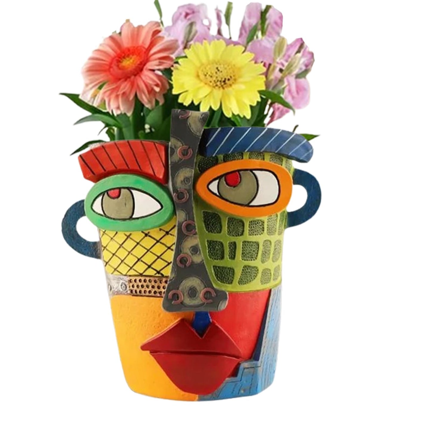 TOZLU Picasso Brutalist Abstract Beauty Flower Pot Ornaments Head Planter Pots Container Face Planters Pots Head Colorful Face Art Resin Flower Pot (Modern Big)