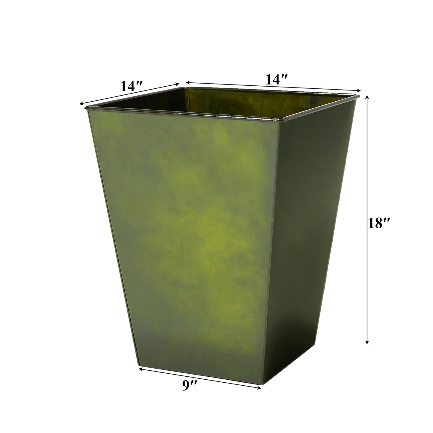 Worth Garden Large Metal Glazed Floor Planter Set of 2-14" Dia x 18" H - Luxurious Glossy Finish Green Tall Square Tapered Steel Plant Pots, Decor Flower Pot Indoor & Outdoor, Drainage Hole