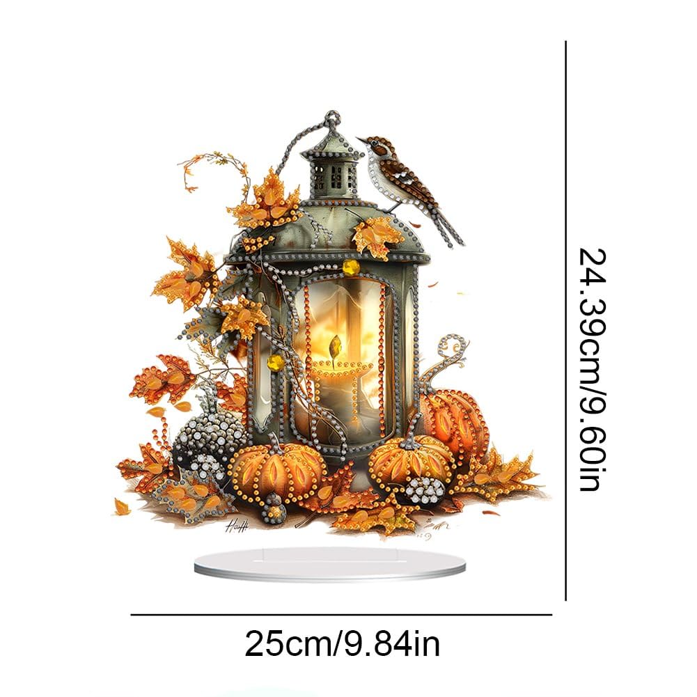 ARTopet DIY Diamond Desktop Ornament Autumn Special Shaped Crystal Diamond Art Painting Double Sided Pattern Single Sided Diamond Tabletop Ornaments Home Decor-Pumpkin Lantern