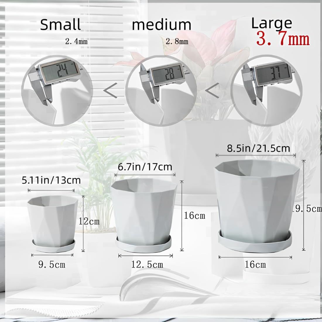 JPORSHU Plant Pots 6.3 inch 3 Pack Indoor Plastic Flower Pots，with Drainage Holes and Saucers Plastic Flower Pot Set Indoor Outdoor for Garden (Medium)