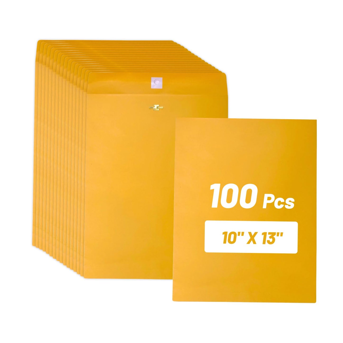 Manila Clasp Envelopes 10x13 100 Pcs, Creebe Large Brown Yellow 10 x 13 Envelopes with Clasp and Gummed Seal for Mailing, 100 GSM Kraft Paper
