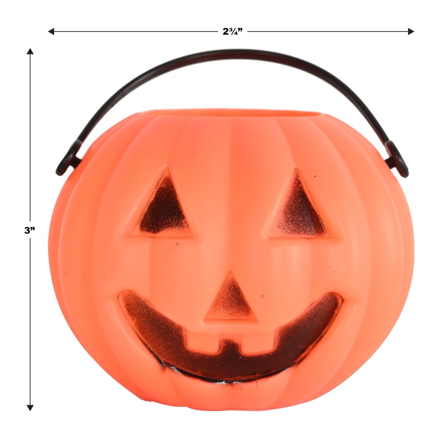 Beistle Mini Plastic Pumpkin Buckets – 12 Pack, Small Orange Jack-O’-Lantern Pails with Handles, Halloween Candy Containers & Tabletop Décor, Trick-or-Treat Accessories for Haunted House, 3" x 2¾"