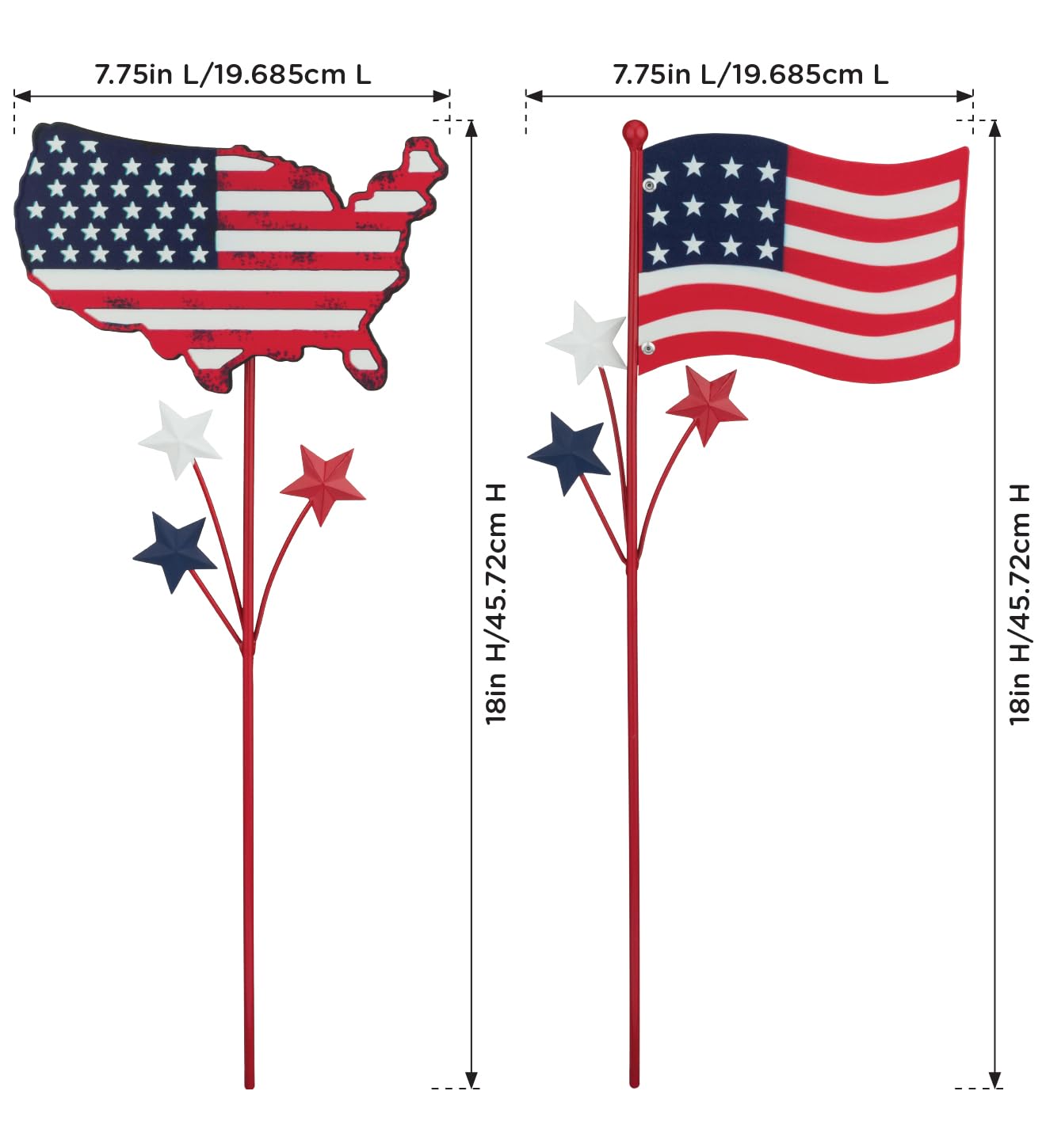 Regal Art & Gift Americana Garden Stake Set of 2, Patriotic Metal Plant Picks, Weather-Resistant Decorative Outdoor Art for Flower Beds and Potted Plants – Flag