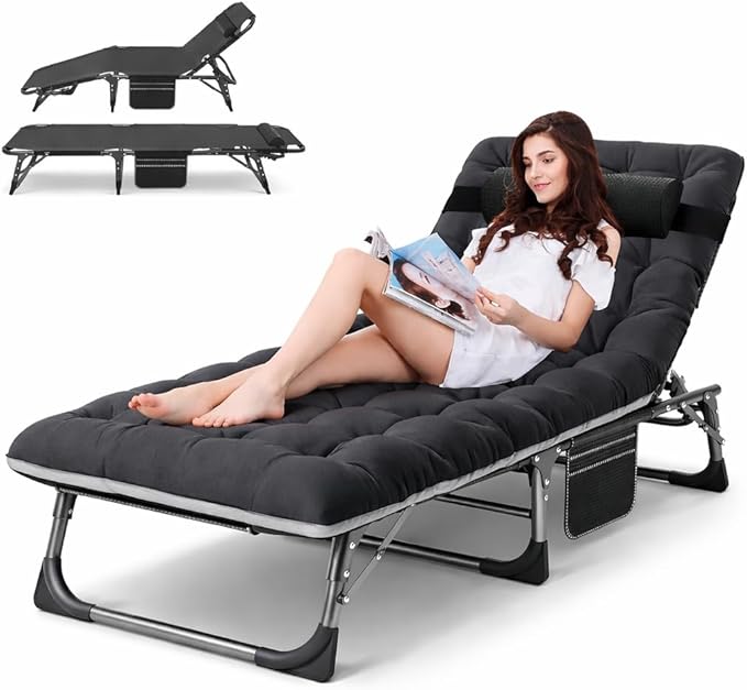 ABORON Heavy Duty Tanning Chair, Outdoor 5-Position Folding Chaise Lounge Chair