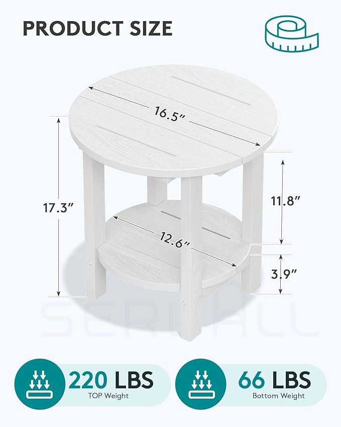 SERWALL Round Outdoor Side Table, HDPE Small Adirondack End Table, 2-Tier Patio