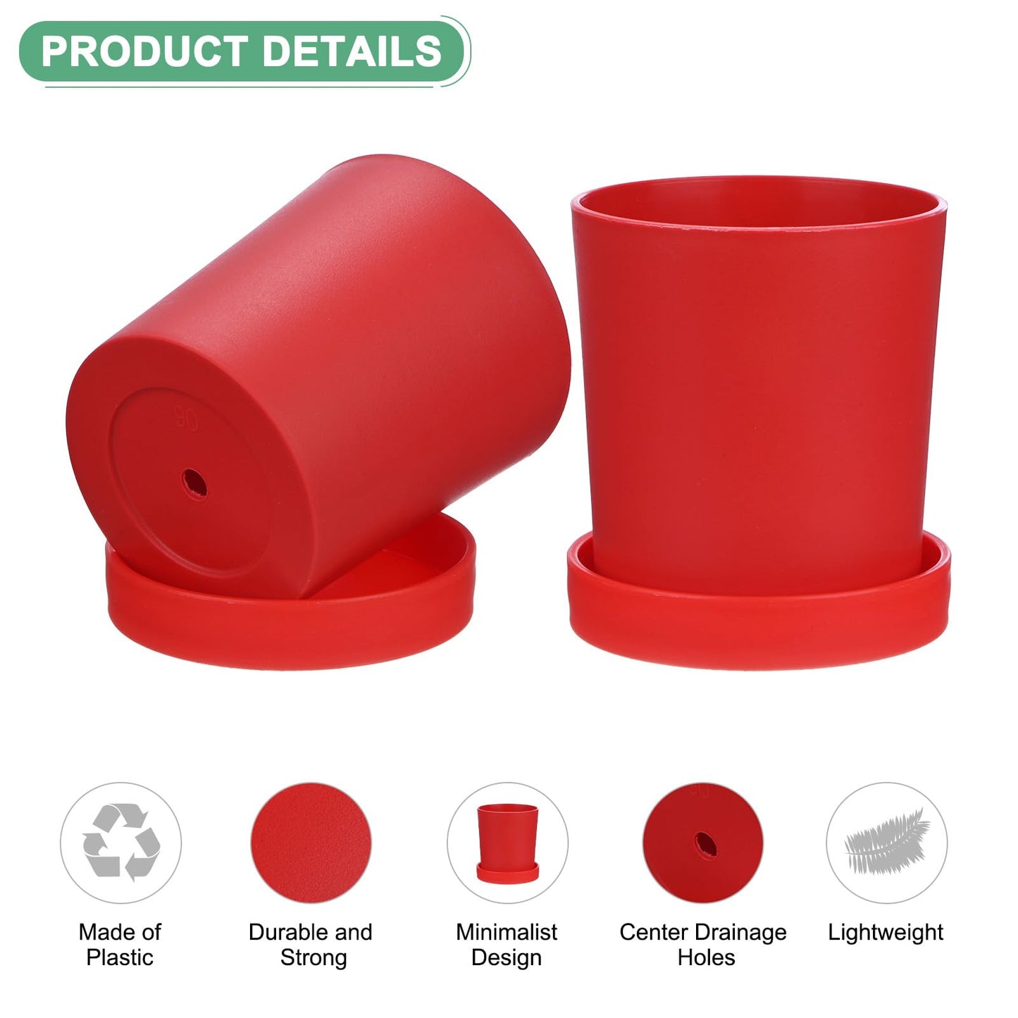 M METERXITY 4-Pack Plant Pots, 3.5 Inch Plastic Flower Pots with Drainage Holes for Cactus/Succulents Pot/Small Plants/Home/Garden, Planters for Indoor Plants [Red]