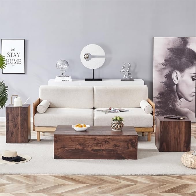 Coffee Table Set for 3, Modern Living Room Table Set, Wood Center Table Set