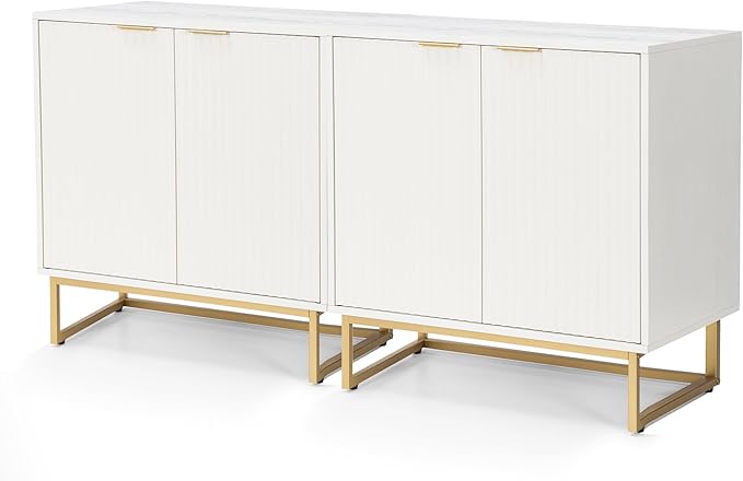 EYYTHUNG Fluted Cabinet with Storage Set of 2, Sideboard Buffet Cabinet with