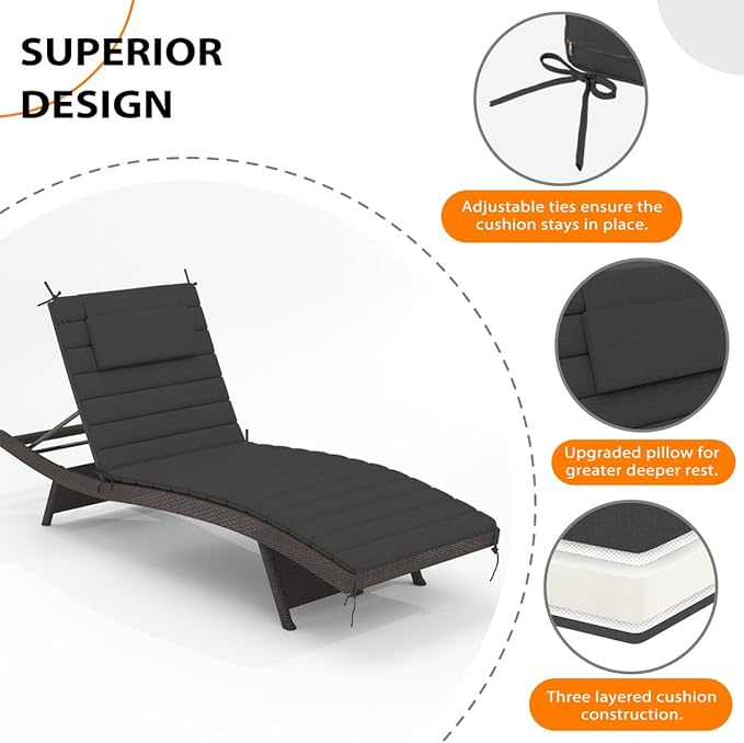 Sundale Outdoor Olefin Quilted Lounge Cushion Set of 2, Patio Foldable Chaise