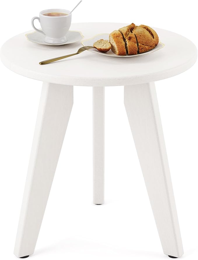 HDPE White Round Outdoor Table, Weather-Resistant, 15.8x15.8x16.7 inches
