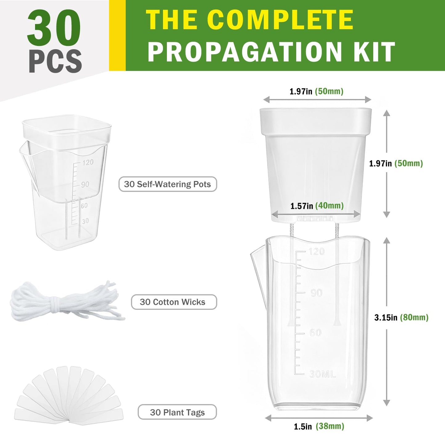 YZNlife 30 Pack 2" Small Self Watering Pots for Indoor Plants with 30 Plant Label Mini Clear Plastic Planters with Water Level and Drainage Holes for Propagation, Succulents, and African Violet