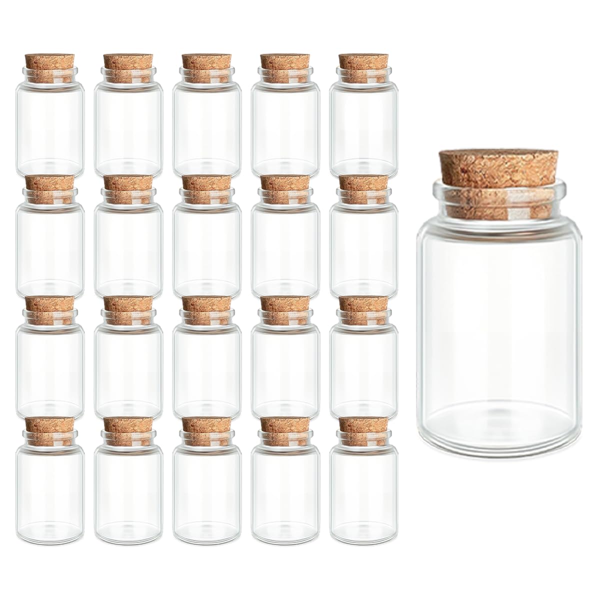 21-Pack 0.68 oz (20 ml) Glass Bottles with Cork Stoppers – for Spell Bottles, Spice Jars, DIY Party Favors, Travel Memories & Plant Propagation – Empty Recyclable Containers for Crafts, Kitchen,Décor