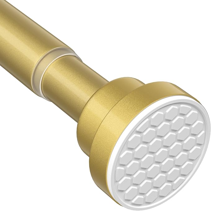 MEXAU Tension Curtain Rod For Window 30-64 Inches Adjustable Expandable Gold Spring Tension Rod Spring Curtain Rods No Drilling Extension Rods Tension Rod for Closet Doorway Kitchen